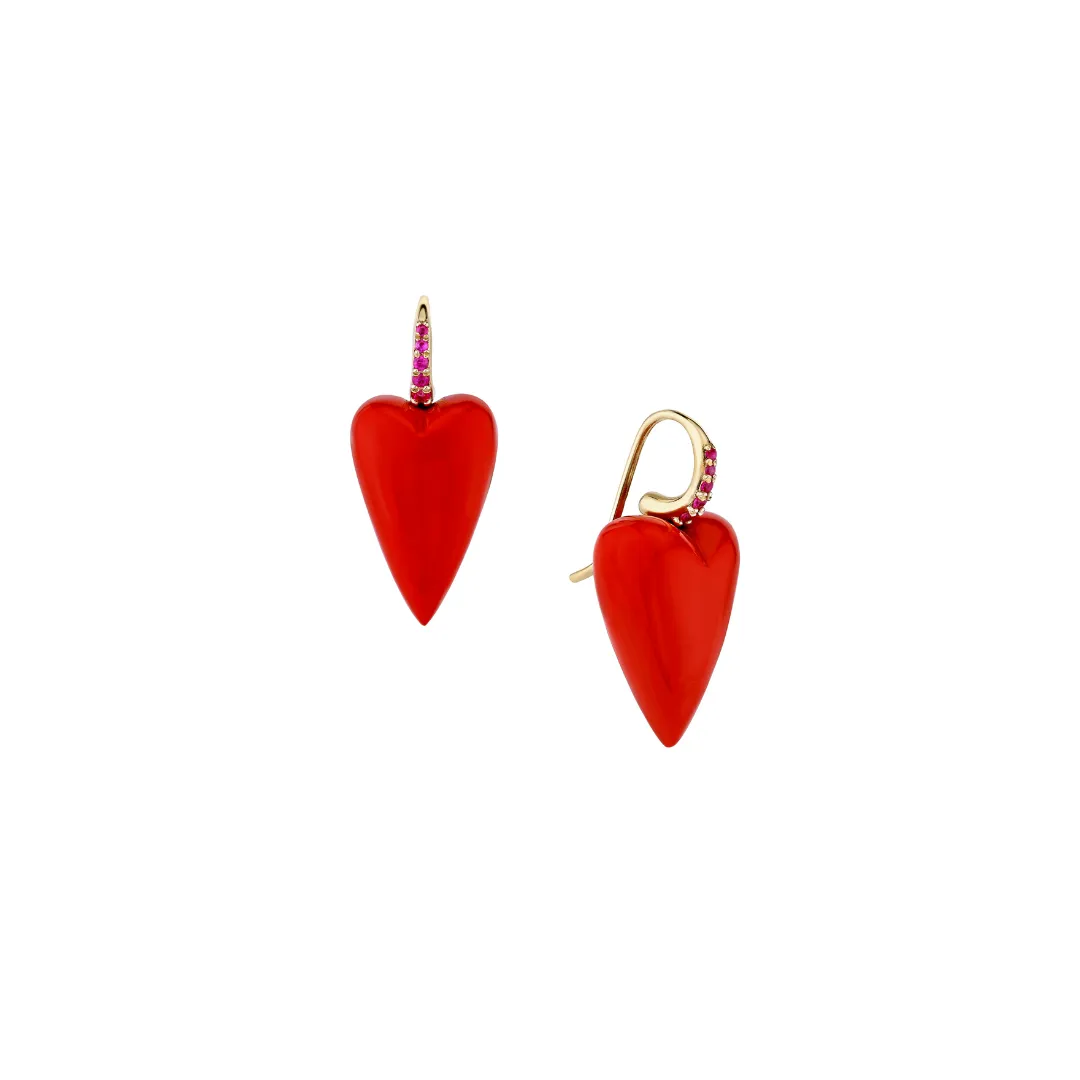 Coral Heart Drop Earrings