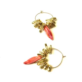 Coral Leaf & Vintage Gold Hoop Earrings