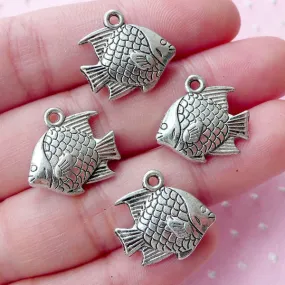 Coral Reef Fish Charm Tropical Fish Charm (4pcs / 17mm x 16mm / Tibetan Silver / 2 Sided) Beach Party Decoration Wine Charm Aquarium CHM1792