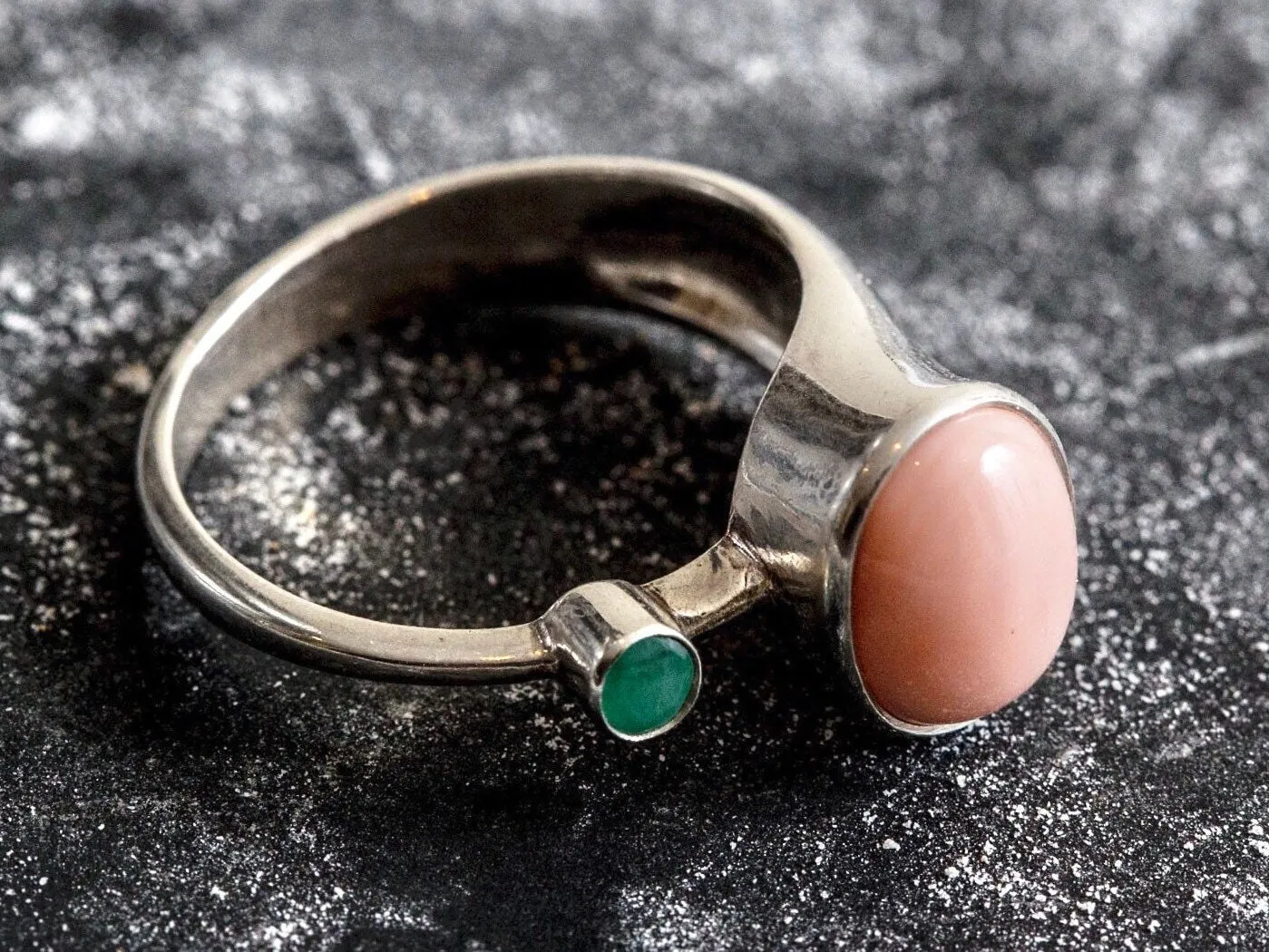 Coral Silver Ring - Two Stone Ring - Orange Statement Ring