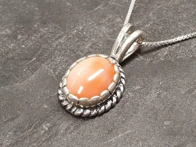 Coral Solitaire Pendant - Pink Vintage Necklace - Silver Coral Necklace