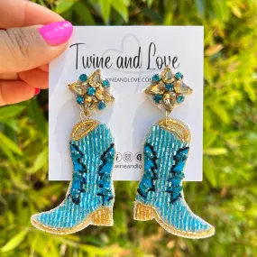 Cowgirl Blue Boots Beaded Earrings