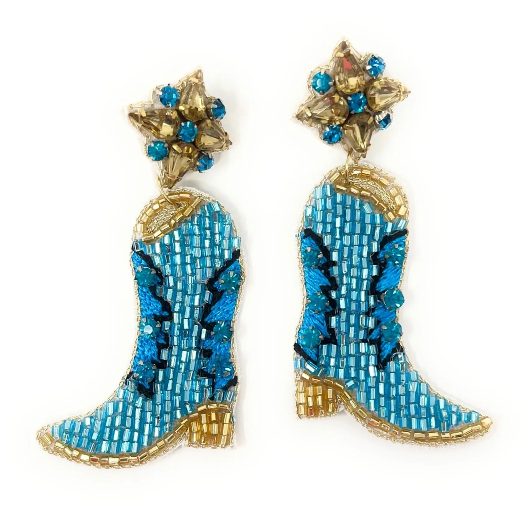 Cowgirl Blue Boots Beaded Earrings