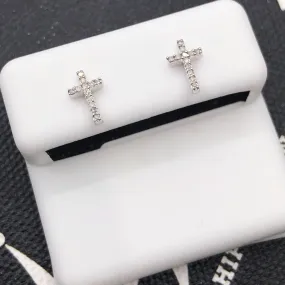 Cross Diamond Earrings .925 Sterling Silver