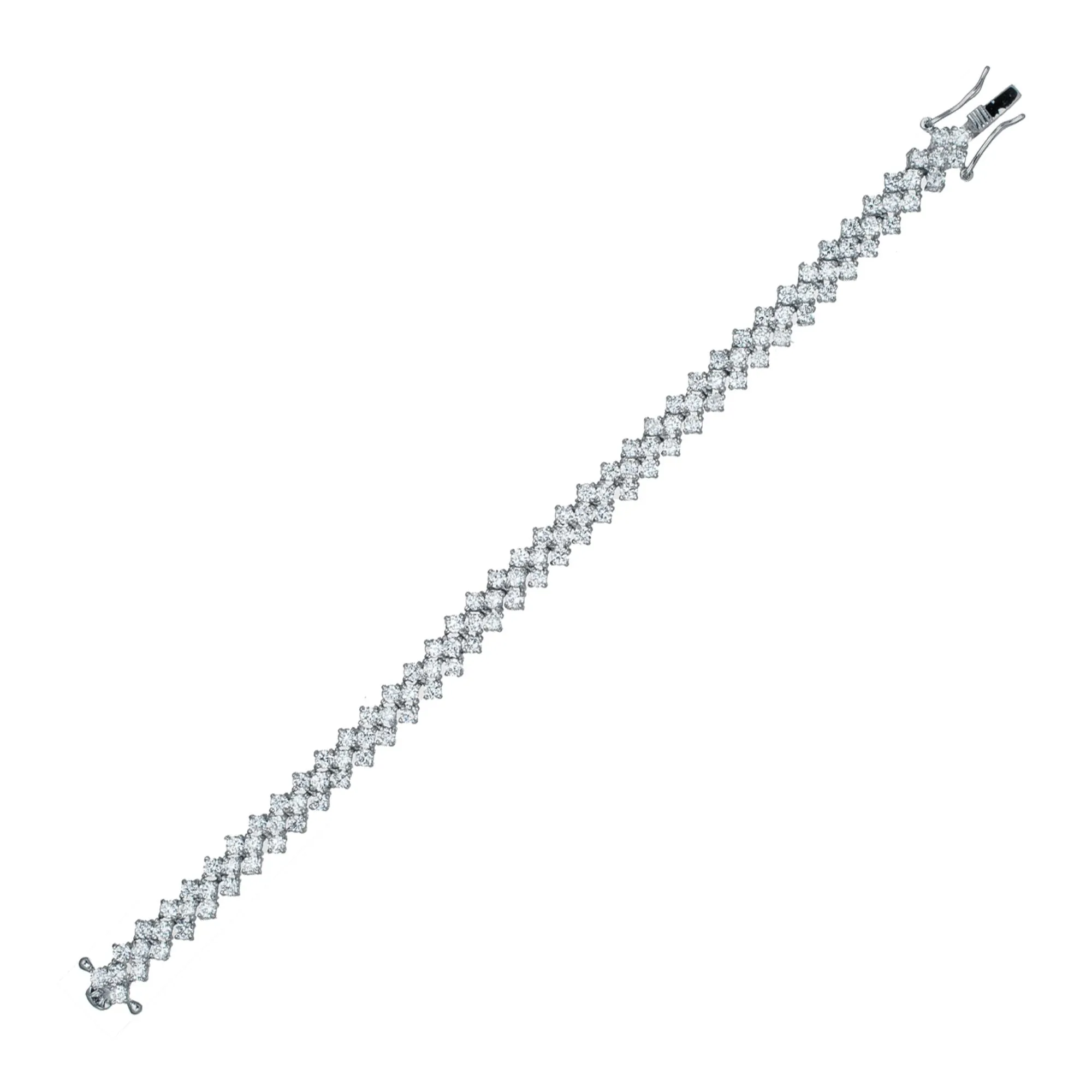 Cubic Zirconia Sterling Silver Rhodium Plated Three Row Tennis Bracelet