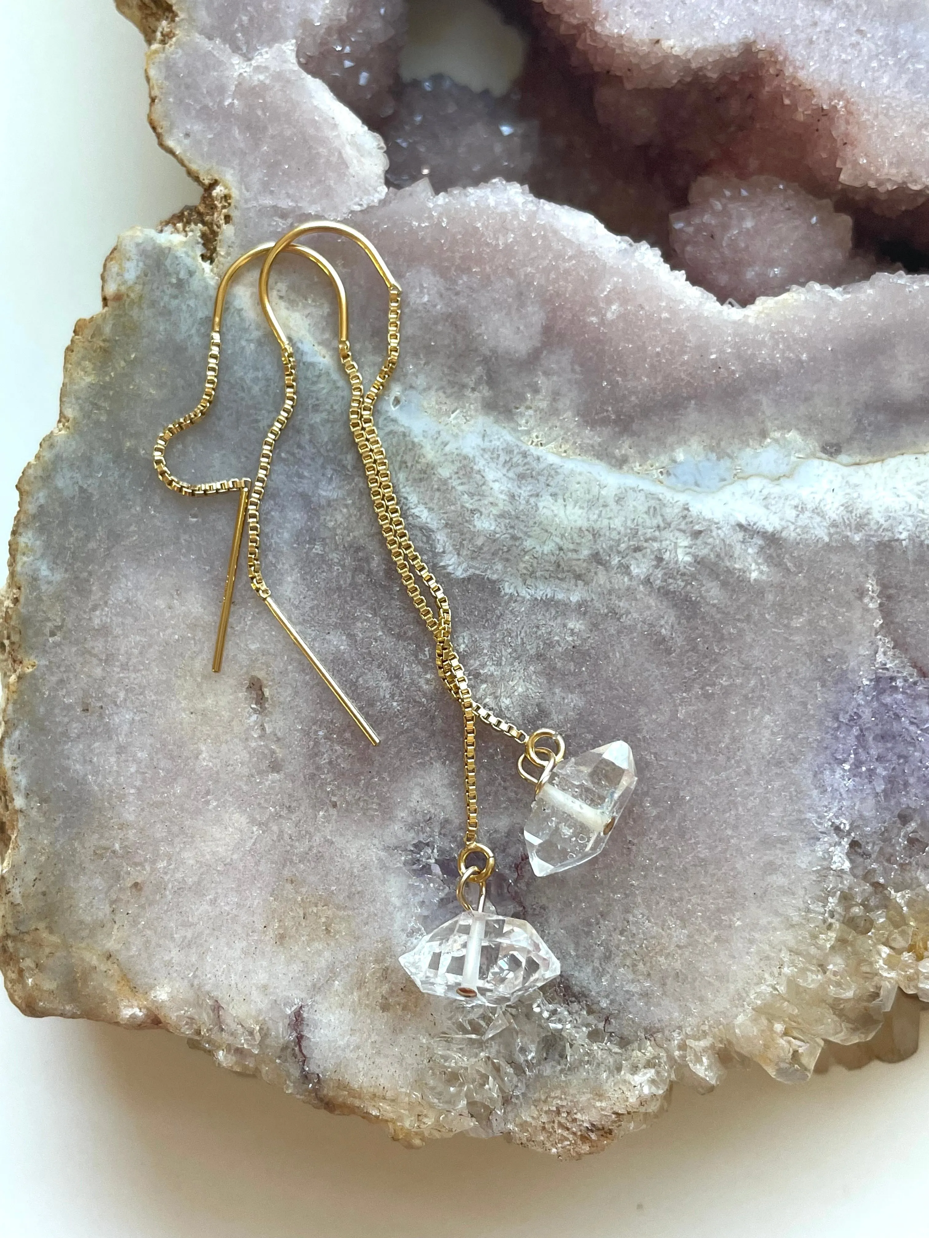 Dangle Herkimer Diamond Threader Earrings Gold Filled or Sterling Silver