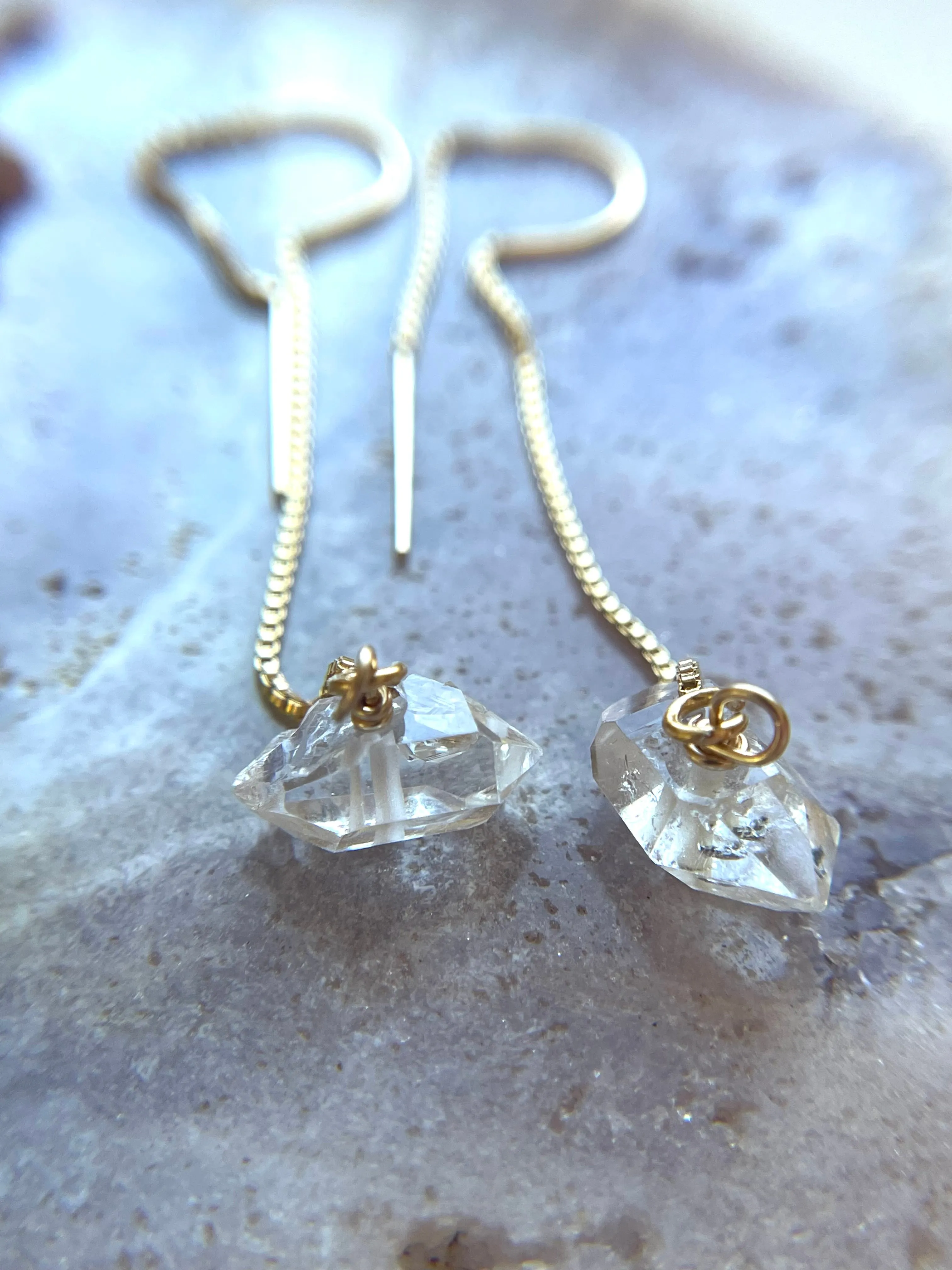 Dangle Herkimer Diamond Threader Earrings Gold Filled or Sterling Silver