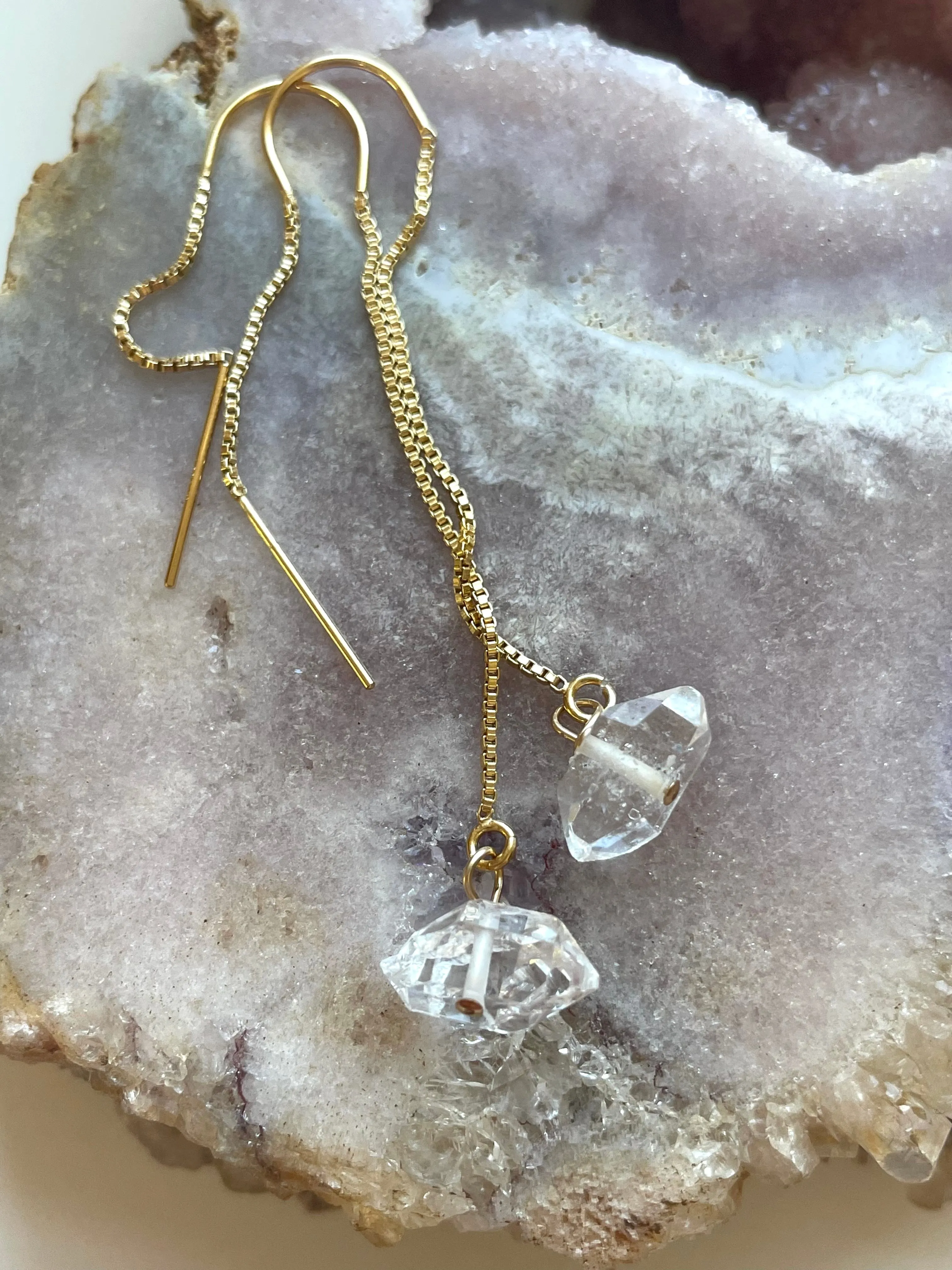 Dangle Herkimer Diamond Threader Earrings Gold Filled or Sterling Silver