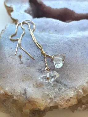 Dangle Herkimer Diamond Threader Earrings Gold Filled or Sterling Silver