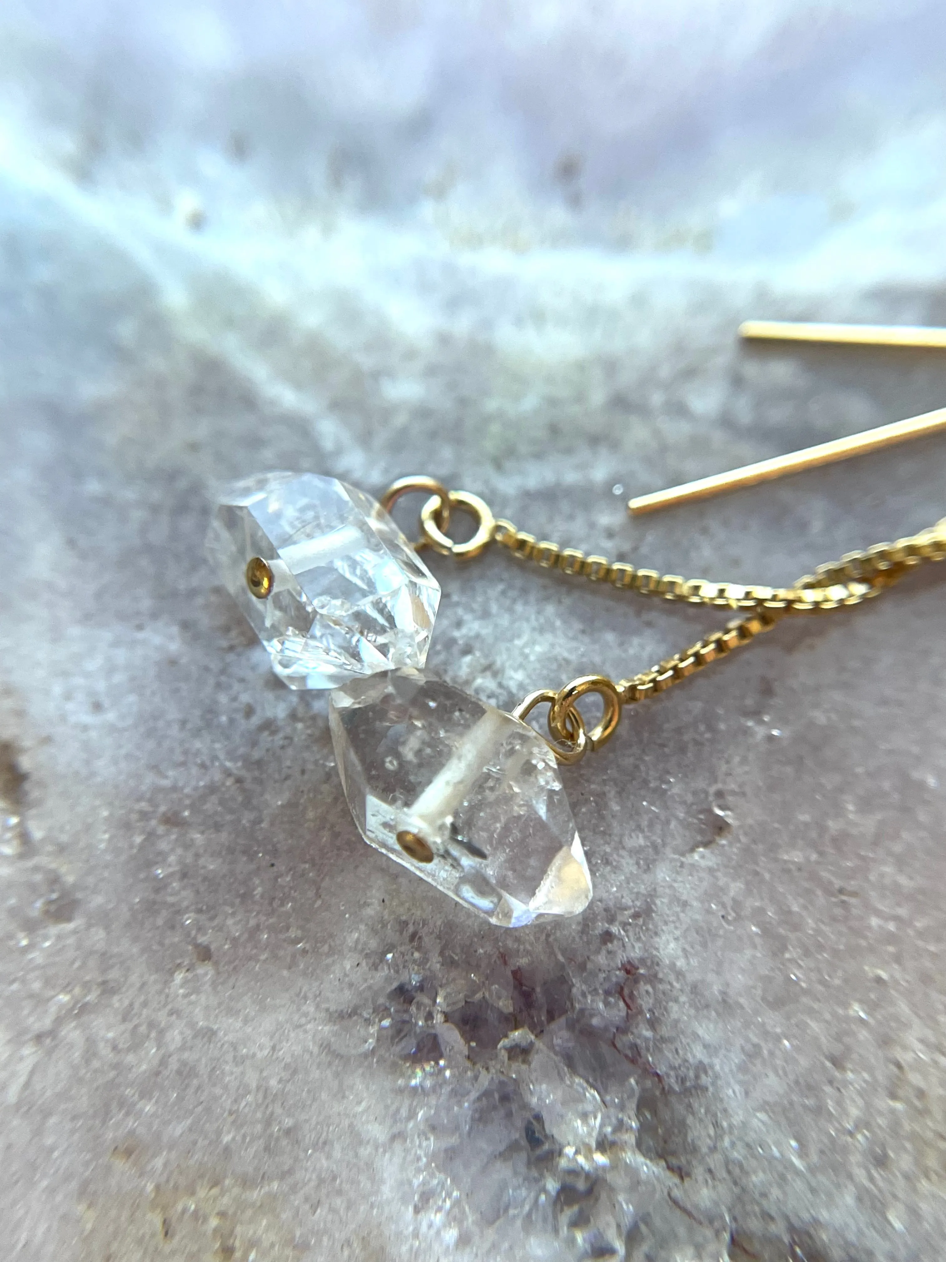 Dangle Herkimer Diamond Threader Earrings Gold Filled or Sterling Silver