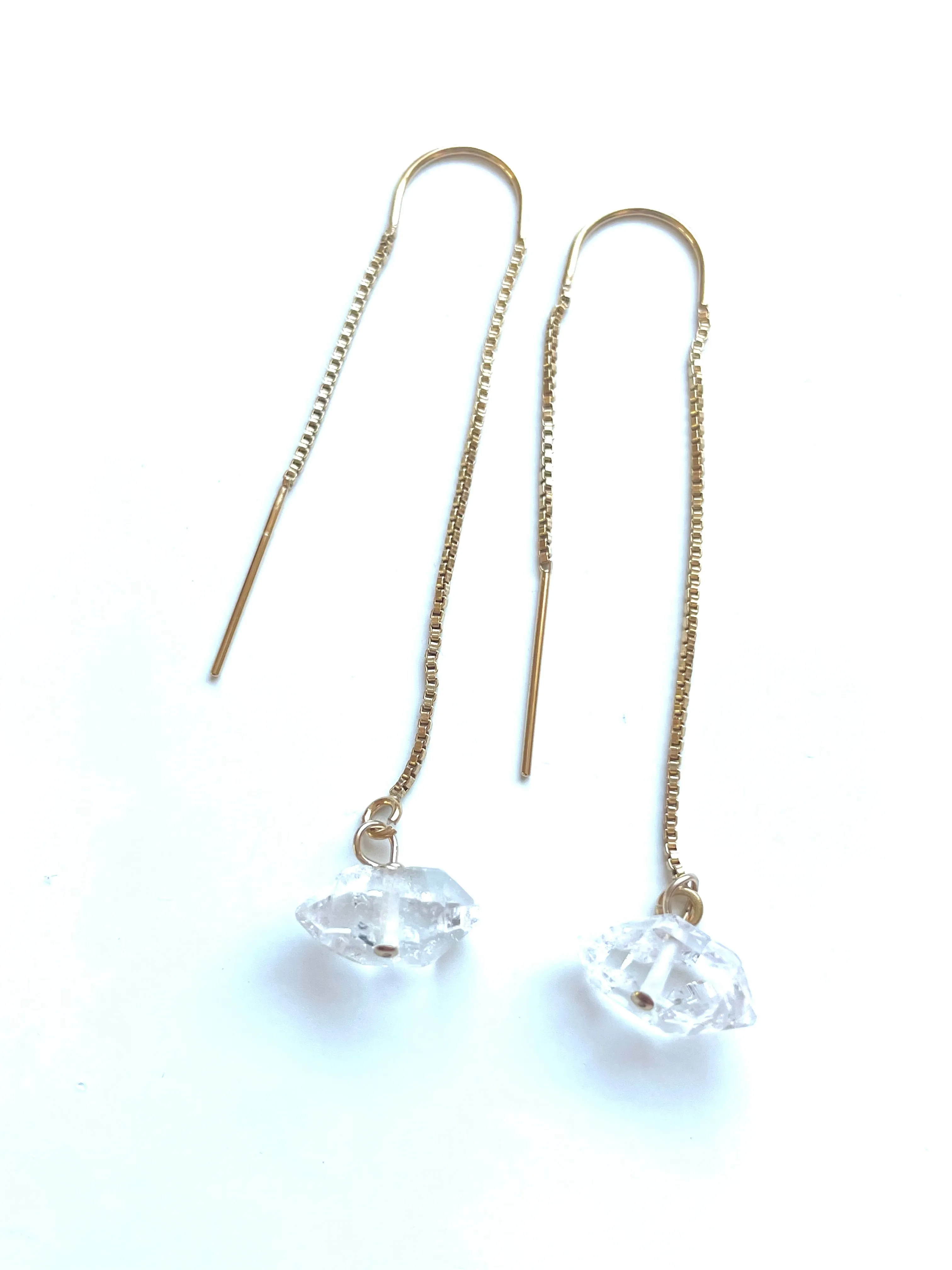 Dangle Herkimer Diamond Threader Earrings Gold Filled or Sterling Silver