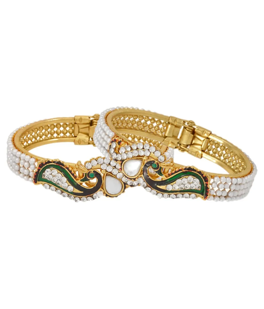 Designer Pearl Studded Gold Plated Bangles Bracelet Sets for Women and Girls