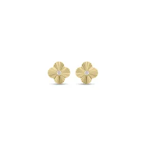 Diamond & Gold Ridged Clover Stud Earrings