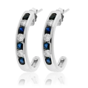 Diamond & Sapphire Half Hoop Earrings