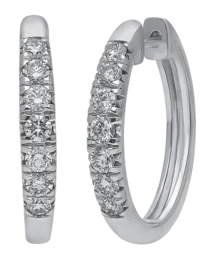 Diamond Earrings - 10ct White Gold Diamond Set Hoop Earrings - 784169