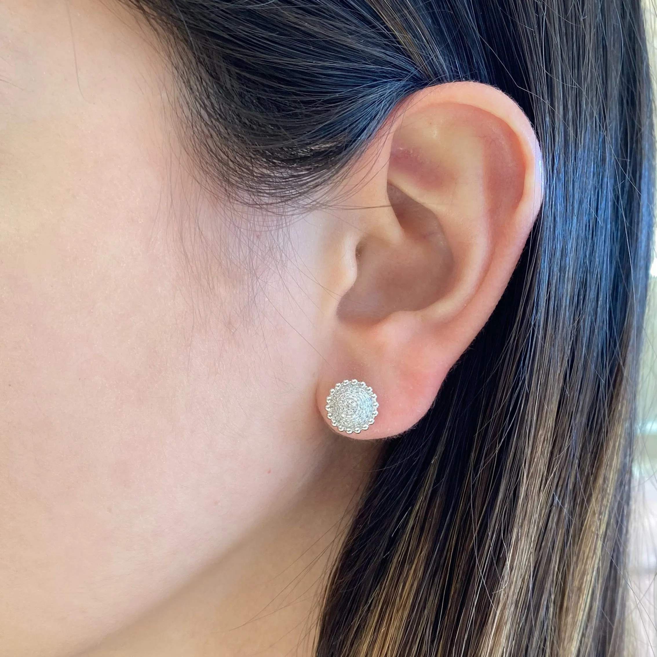 Diamond Layered Circle Stud Earrings with Beaded Gold