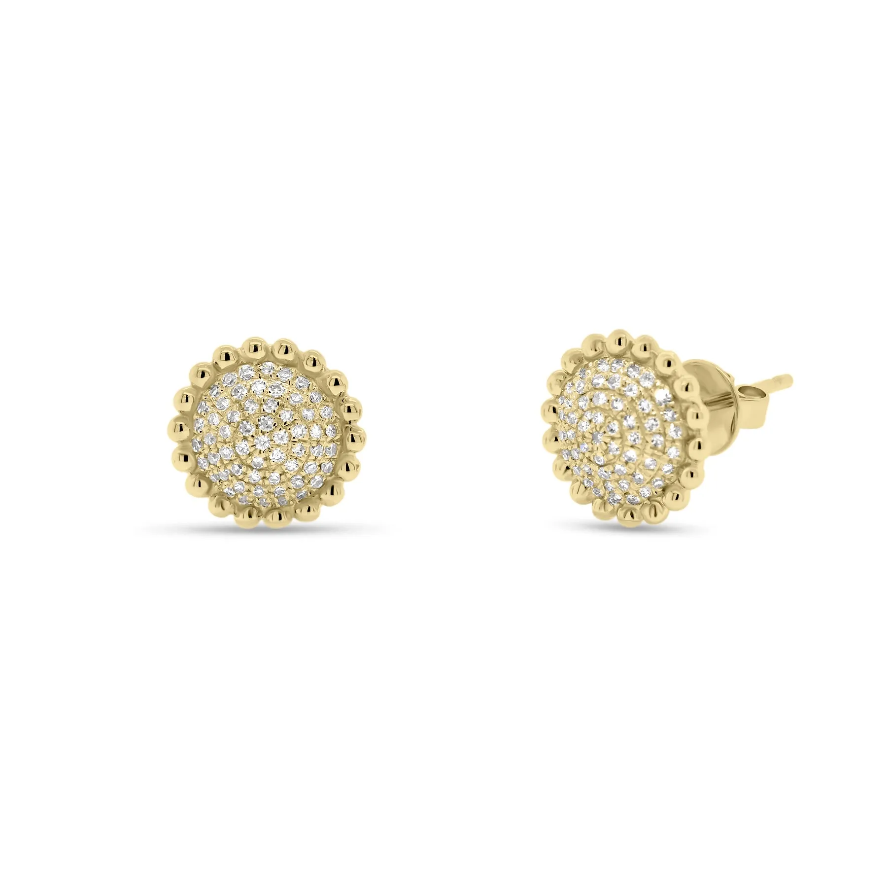 Diamond Layered Circle Stud Earrings with Beaded Gold