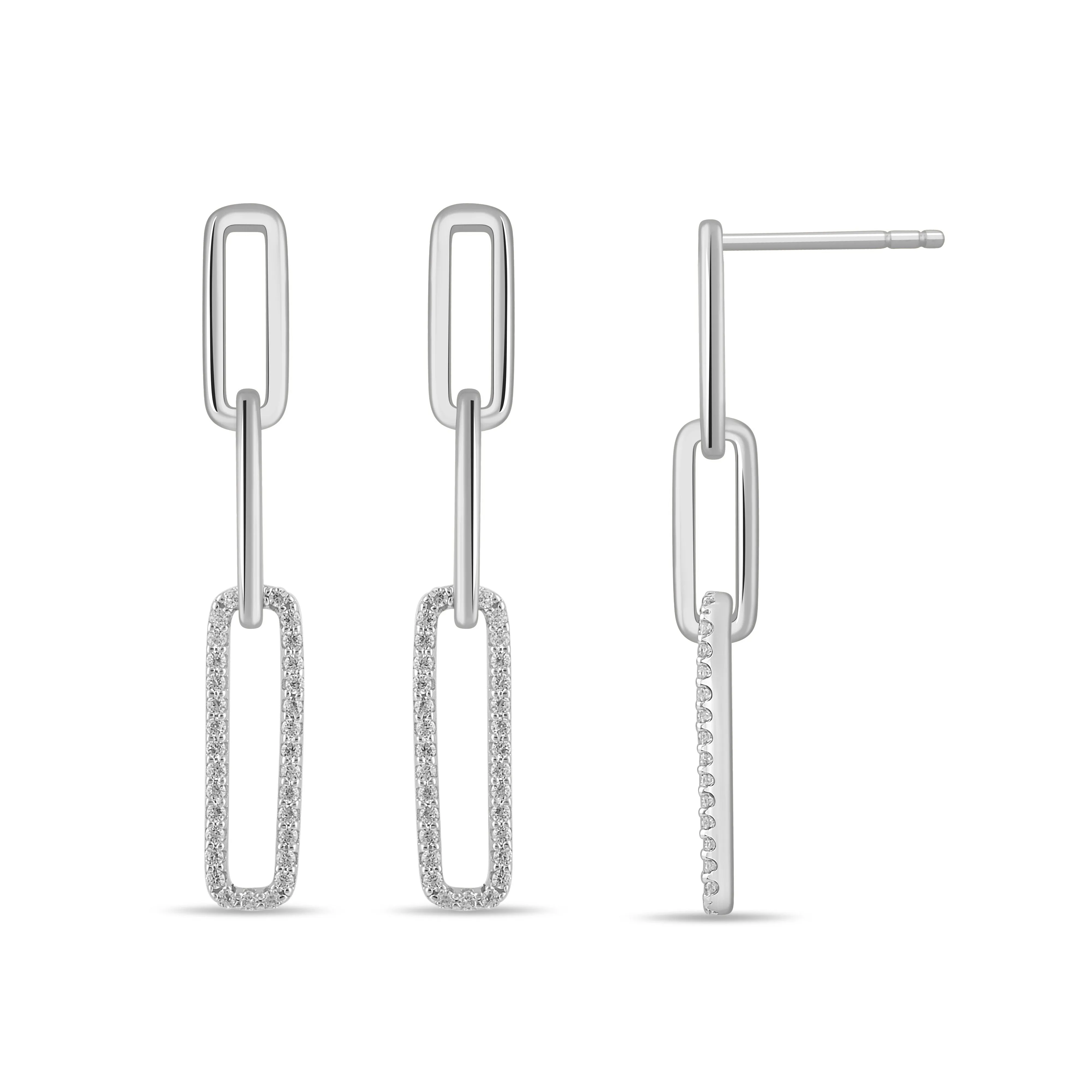 Diamond Paperclip Stud Earrings