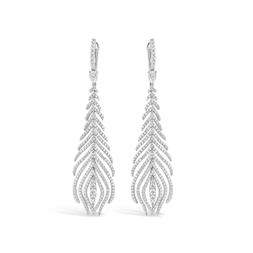 Diamond Peacock Feather Dangle Earrings