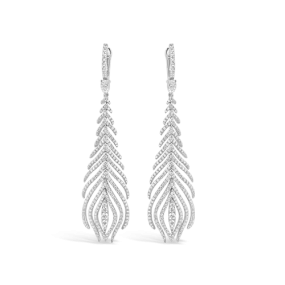 Diamond Peacock Feather Dangle Earrings