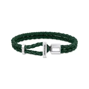 Double bracelet with braided, green leather