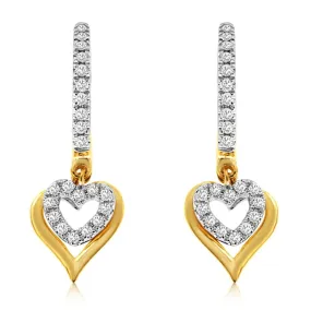 Double Heart Design Diamond Dangle Earrings