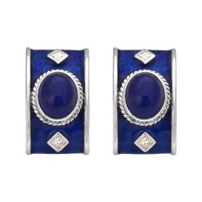 EARRINGS- LAPIS LAZULI AND DIAMOND (ENAMEL) IN SILVER