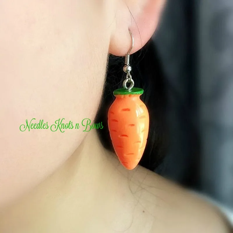 Easter Carrot Earrings, Dangle Drop Resin Food Earrings