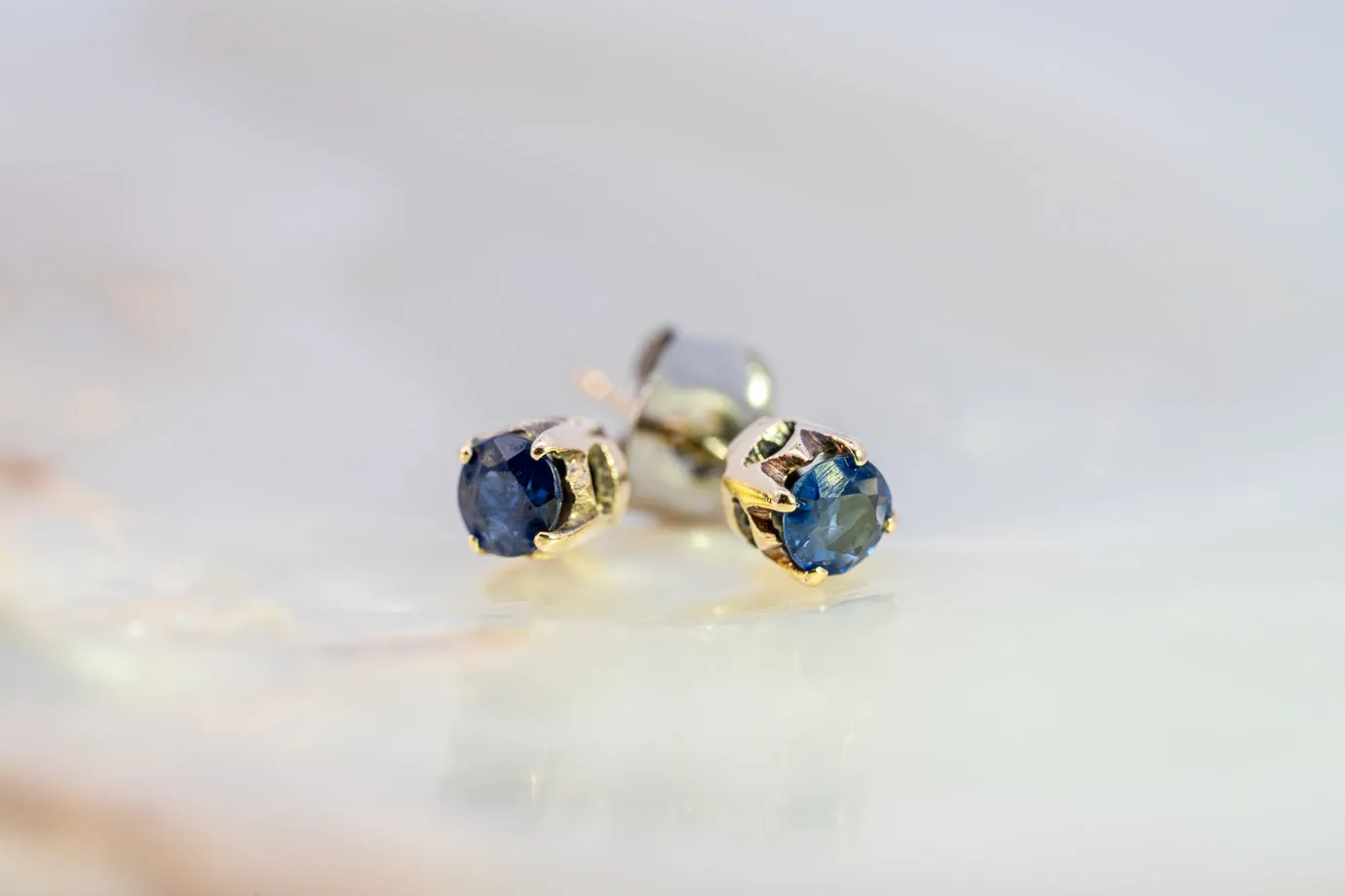 Elegant Gold-Plated Sapphire Stud Earrings - Timeless Elegance