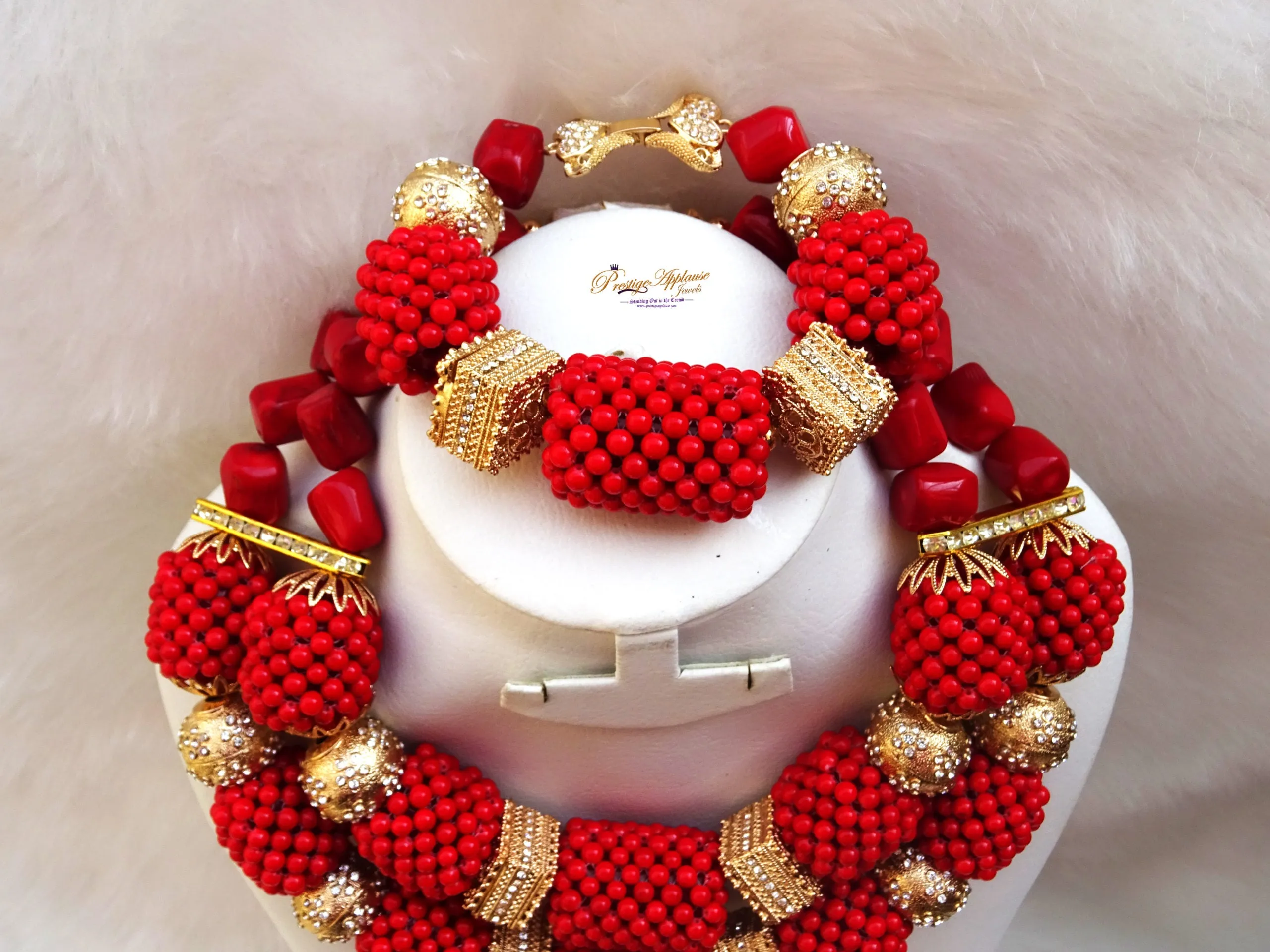 Elongated Beautiful Mixed Traditional Red Coral Style Beads Necklace Set