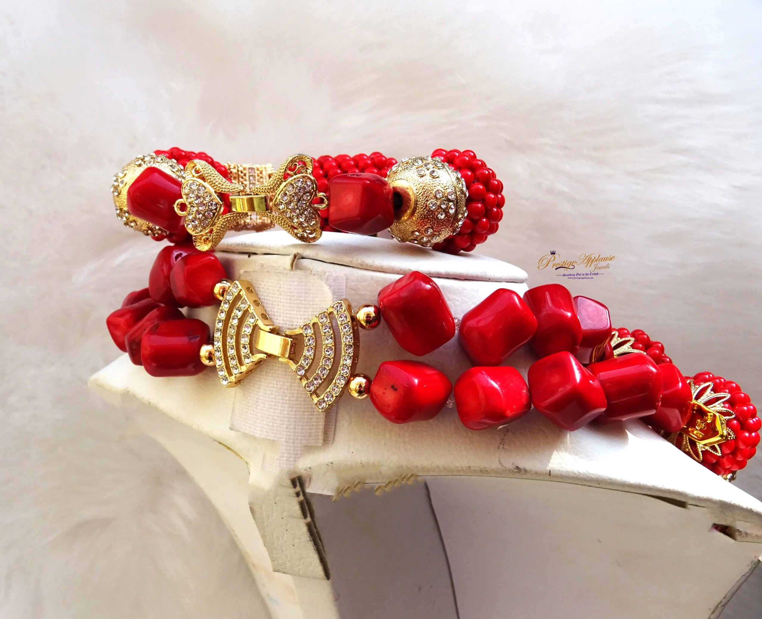 Elongated Beautiful Mixed Traditional Red Coral Style Beads Necklace Set