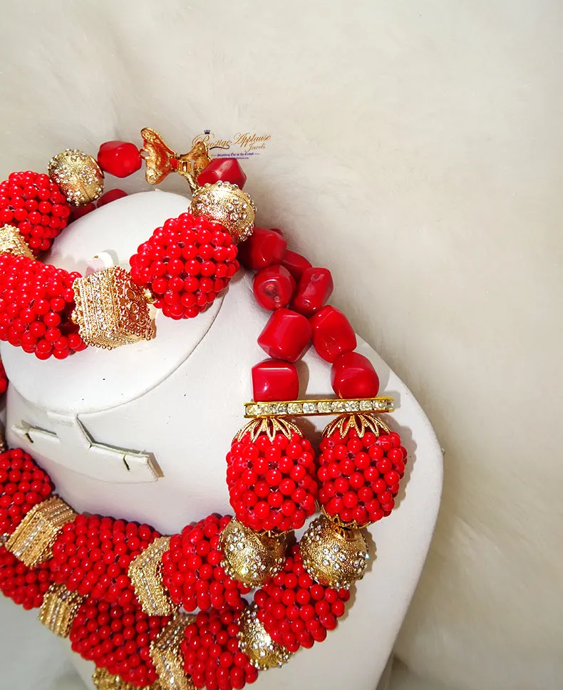 Elongated Beautiful Mixed Traditional Red Coral Style Beads Necklace Set