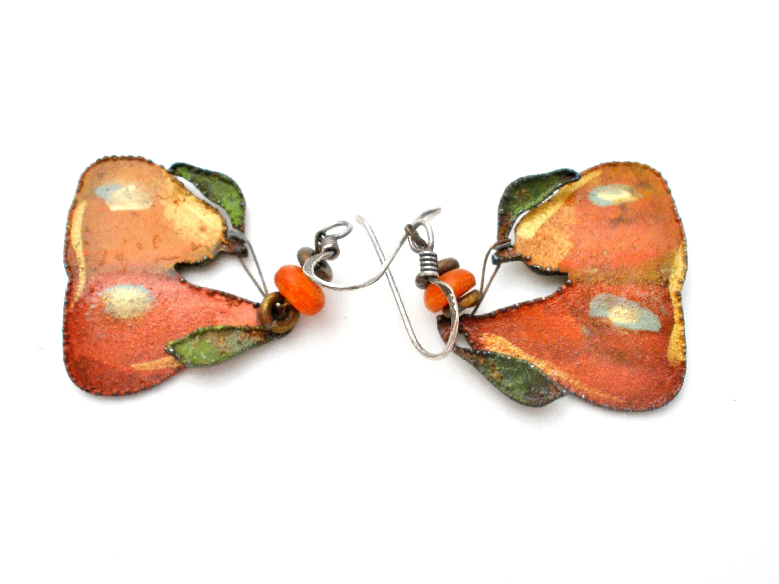 Enamel Pear Earrings Sterling Silver Dangles