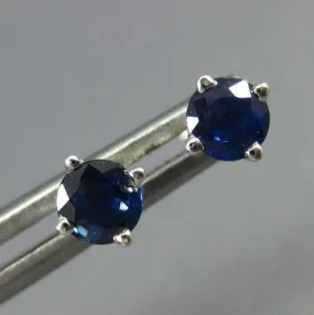 ESTATE .55CT AAA ROUND SAPPHIRE 14KT WHITE GOLD CLASSIC STUD EARRINGS 5mm #23275