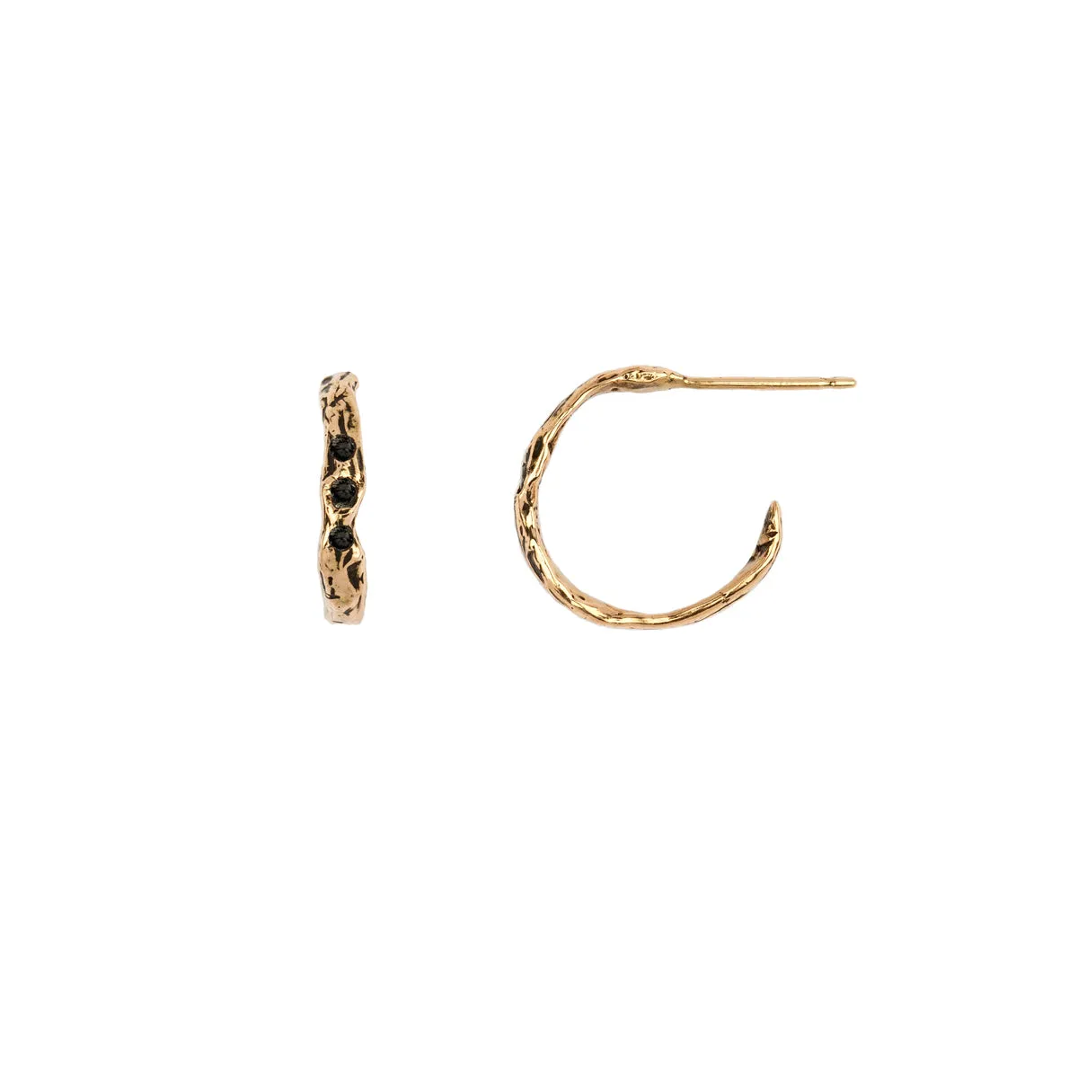 Extra Small 14K Gold Textured Triple Diamond Hoops