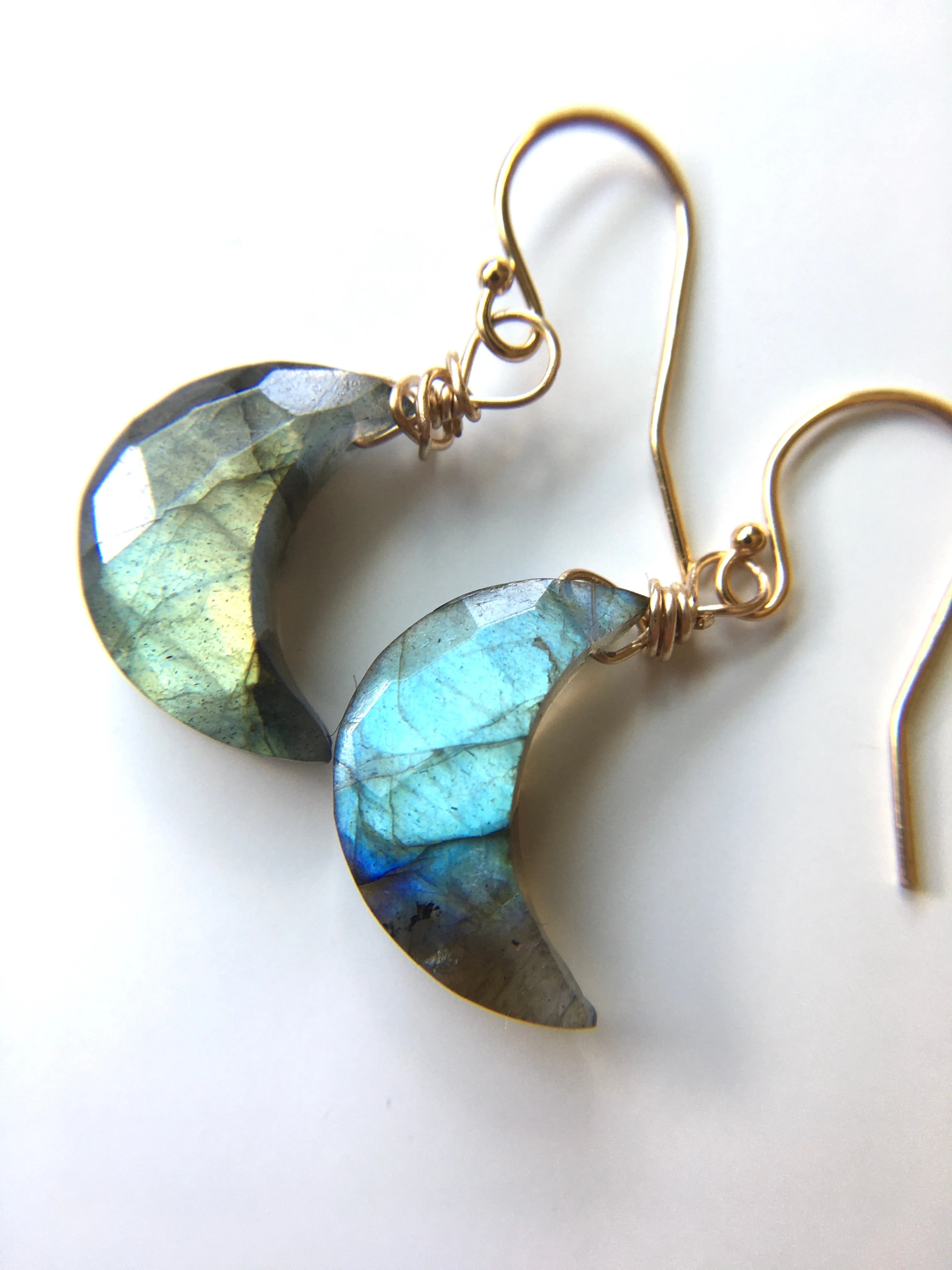 Faceted Mini Labradorite Moon Crystal Earrings