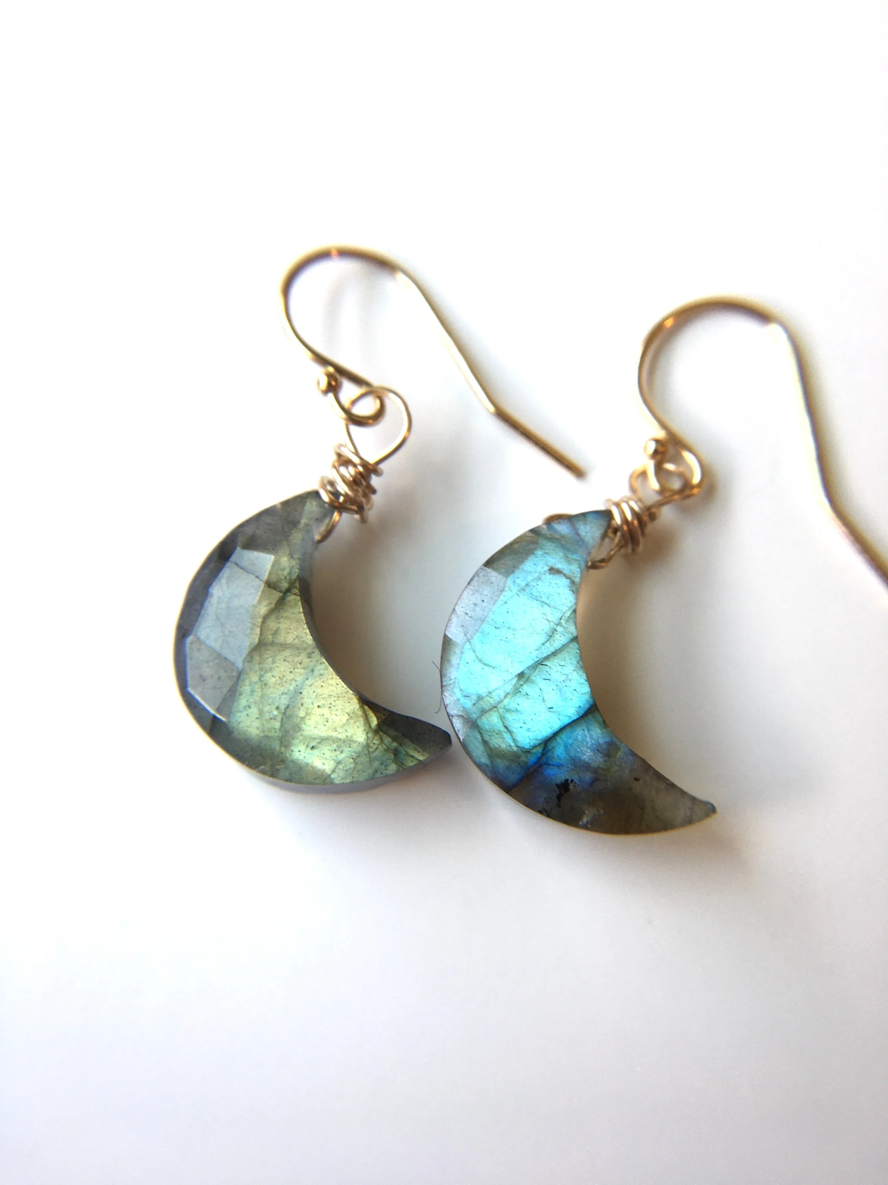 Faceted Mini Labradorite Moon Crystal Earrings