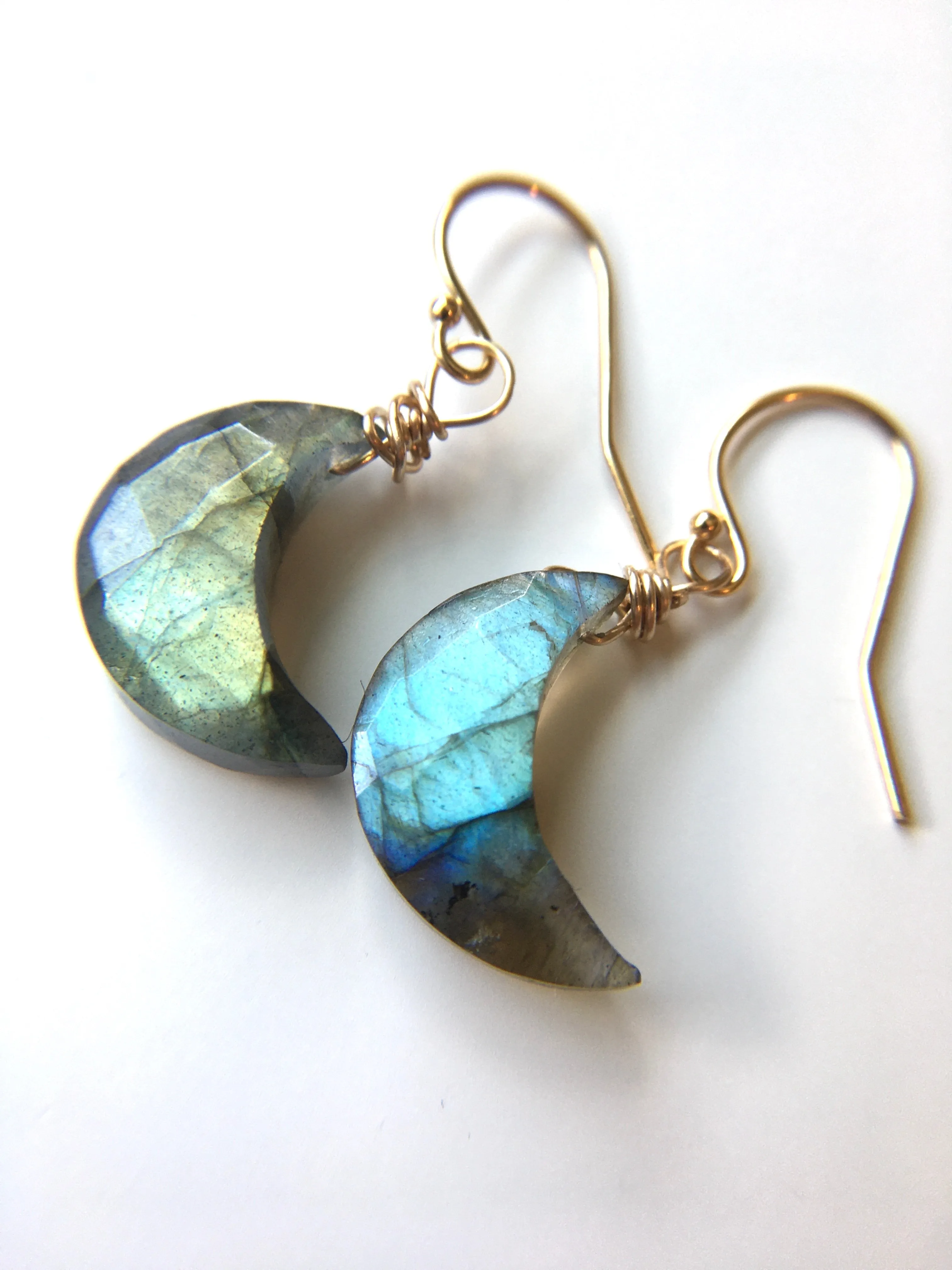 Faceted Mini Labradorite Moon Crystal Earrings