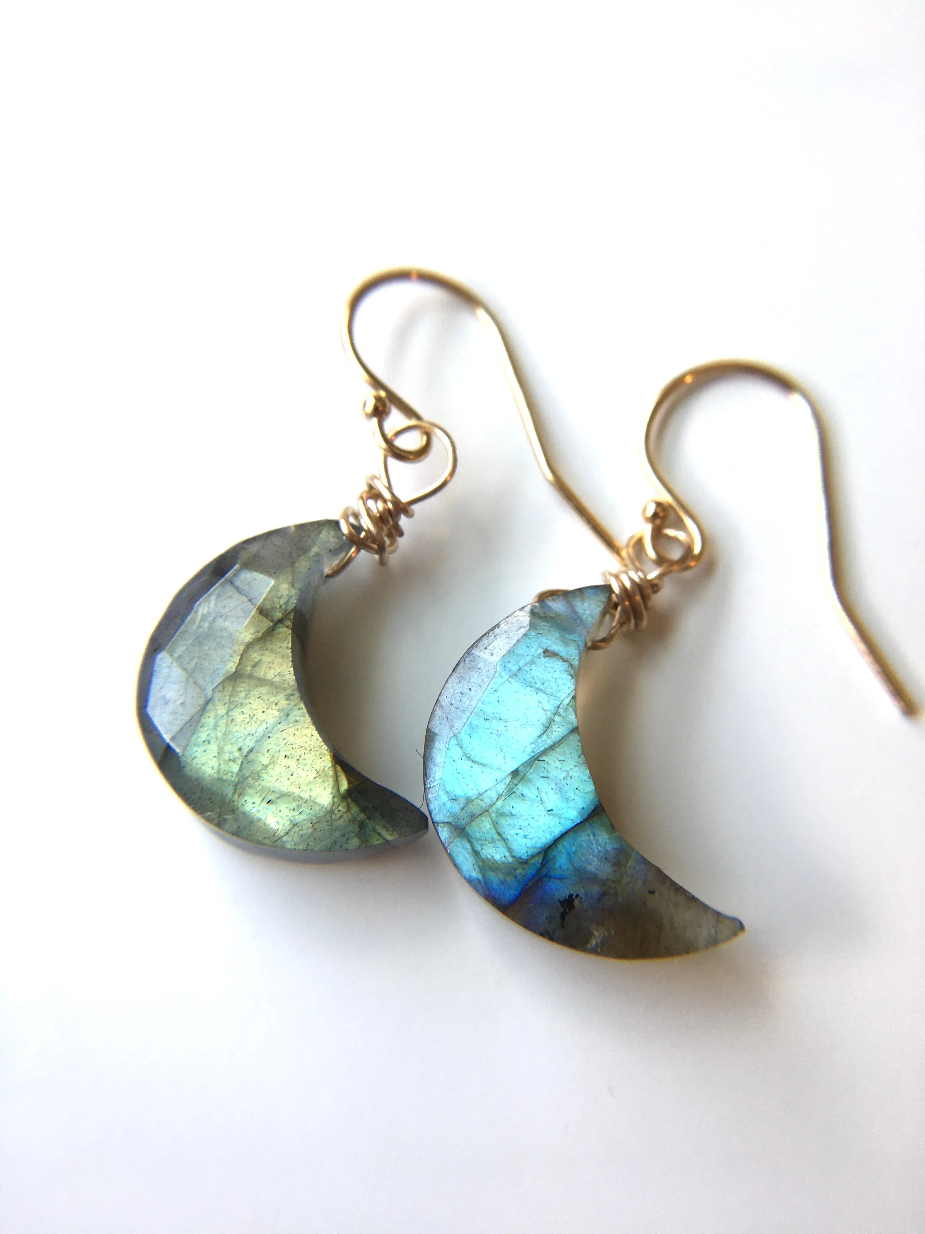 Faceted Mini Labradorite Moon Crystal Earrings