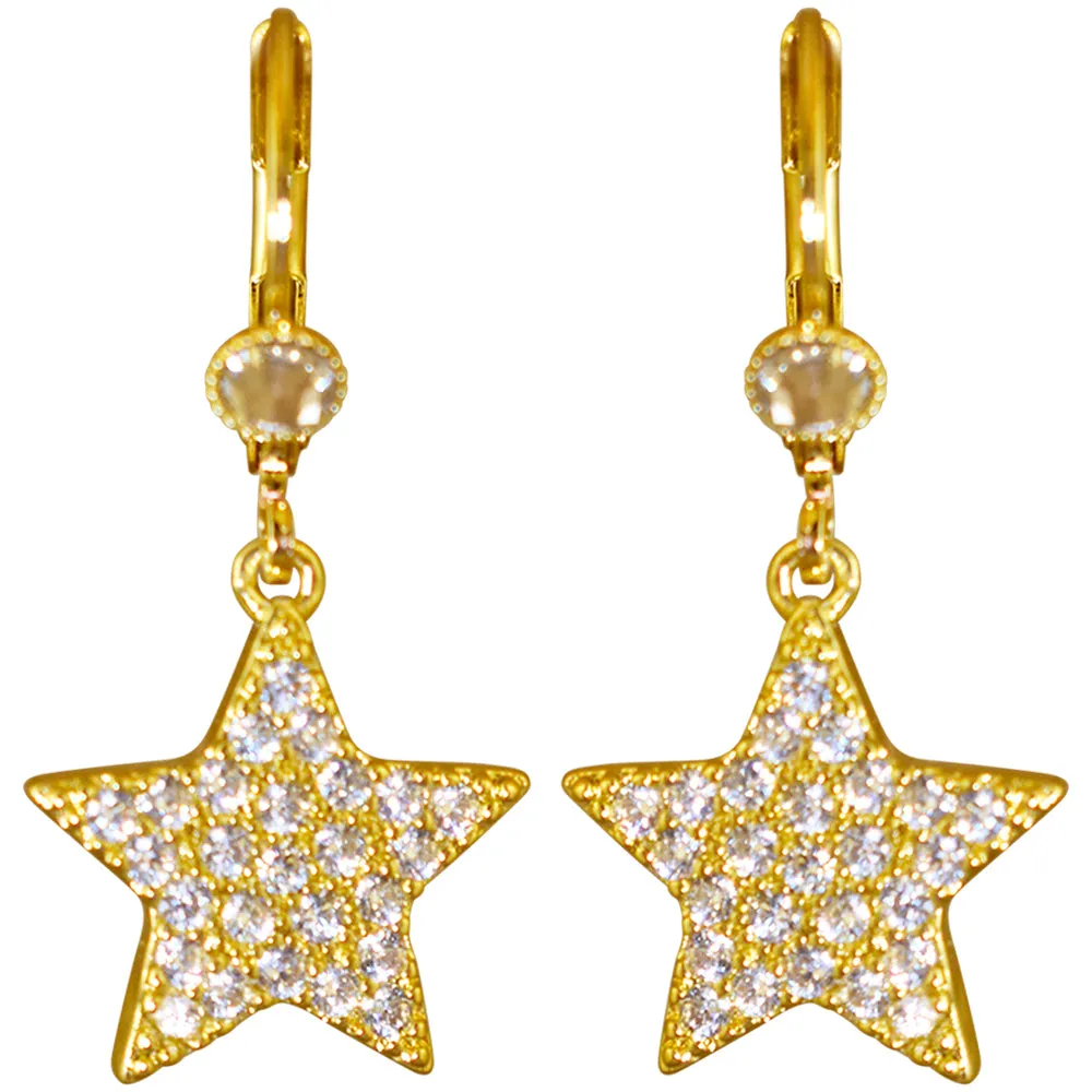 Fairy Diamond Star CZ Leverback Earrings (Goldtone)