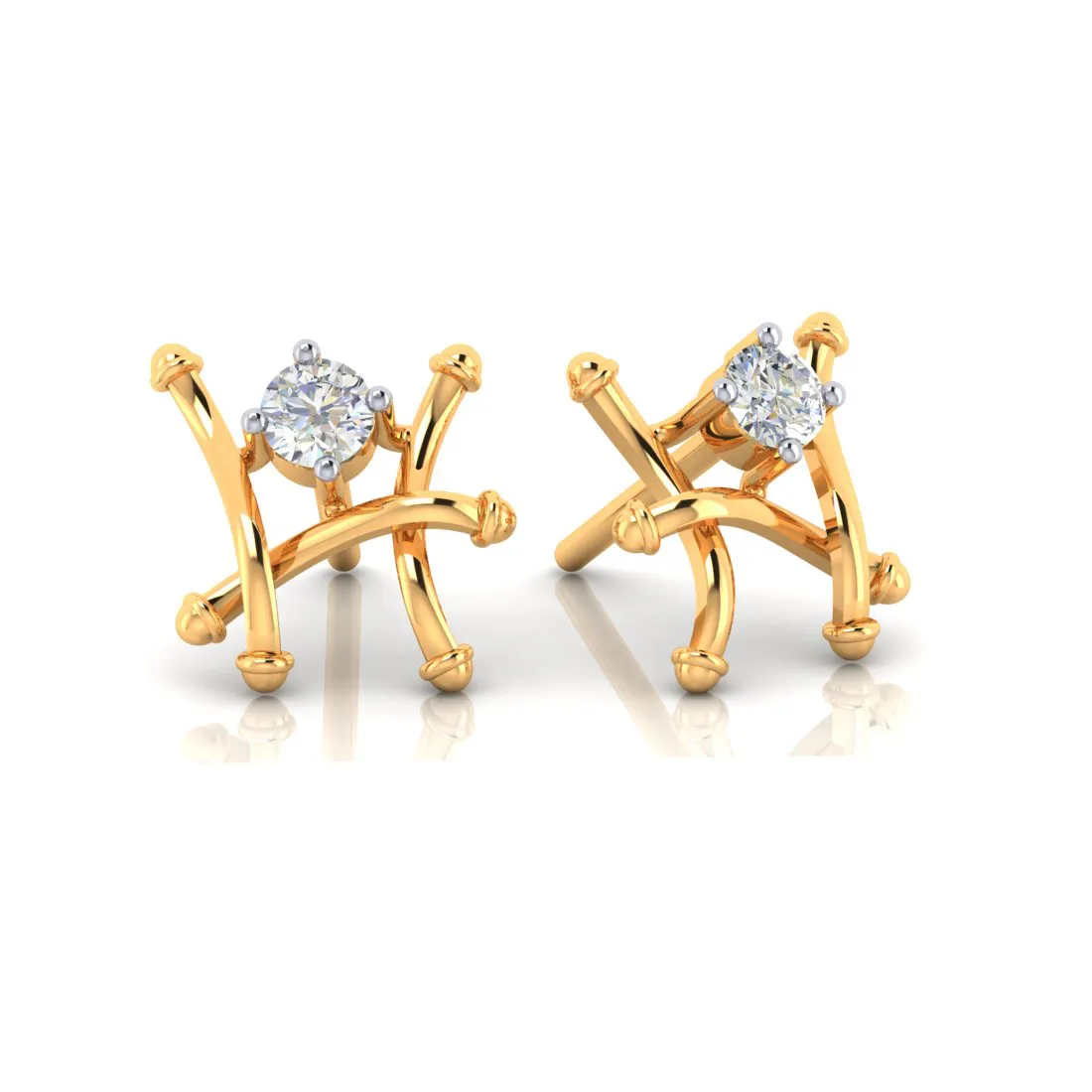 Fence Style 18k Gold Earrings With Diamonds