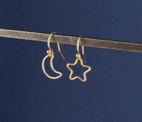 Fine Open Moon and Star Earrings