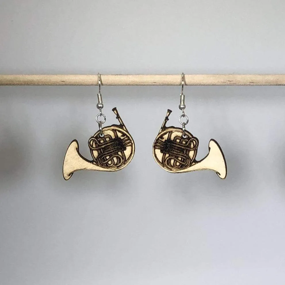 French Horn Wooden Dangle Earrings by Cate's Concepts, LLC