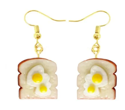 Fried Egg and Bread Morning Breakfast Food Earrings |  Poached Egg Dangle Earrings | Kitchen Jewelry