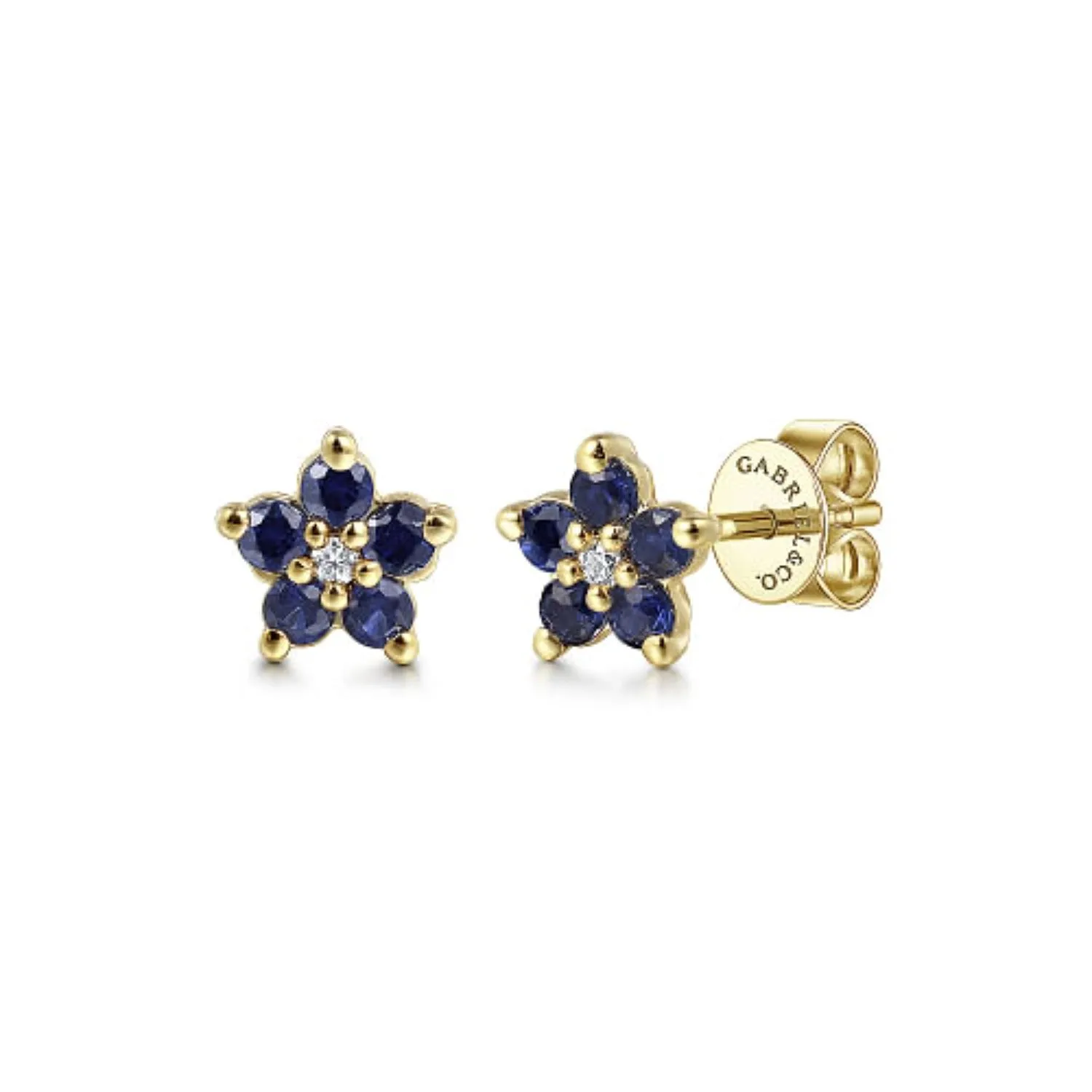 Gabriel & Co. Blue Sapphire Small Floral Themed Stud Earrings