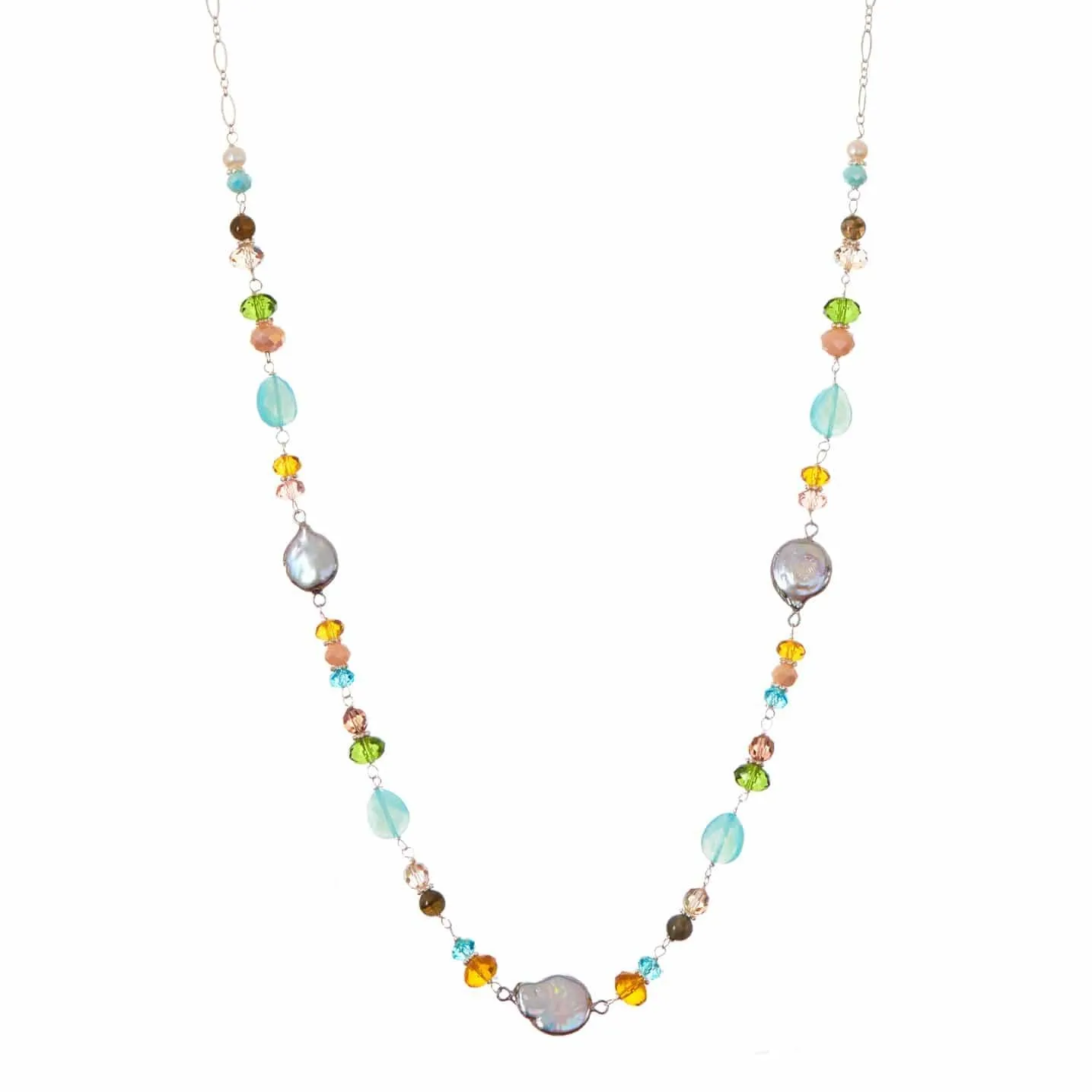 Gemstone Mid Length Layering Necklace 28"