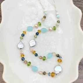 Gemstone Mid Length Layering Necklace 28"