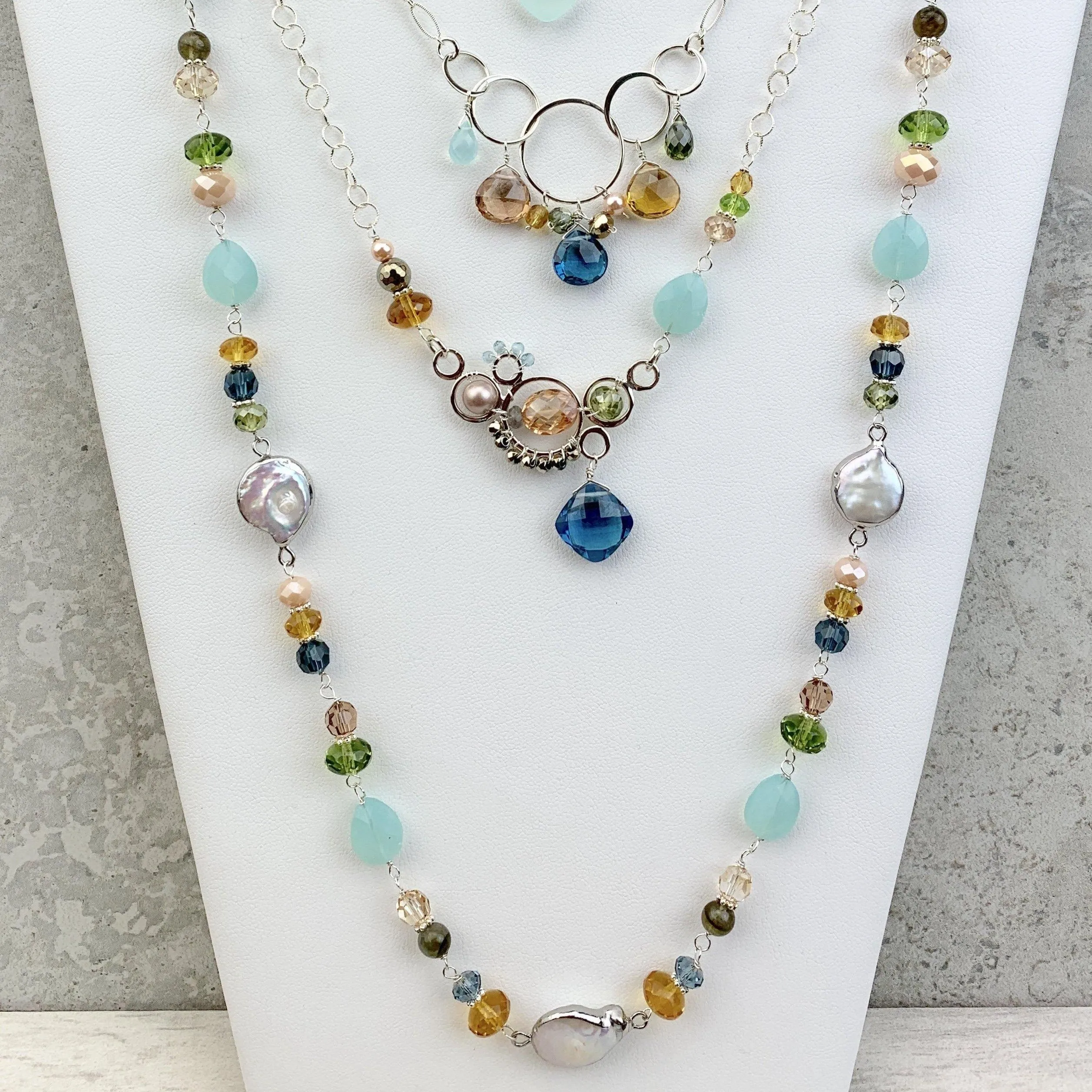 Gemstone Mid Length Layering Necklace 28"