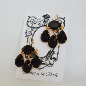 Girandole Earrings - Large Pear Swarovski Jet Black