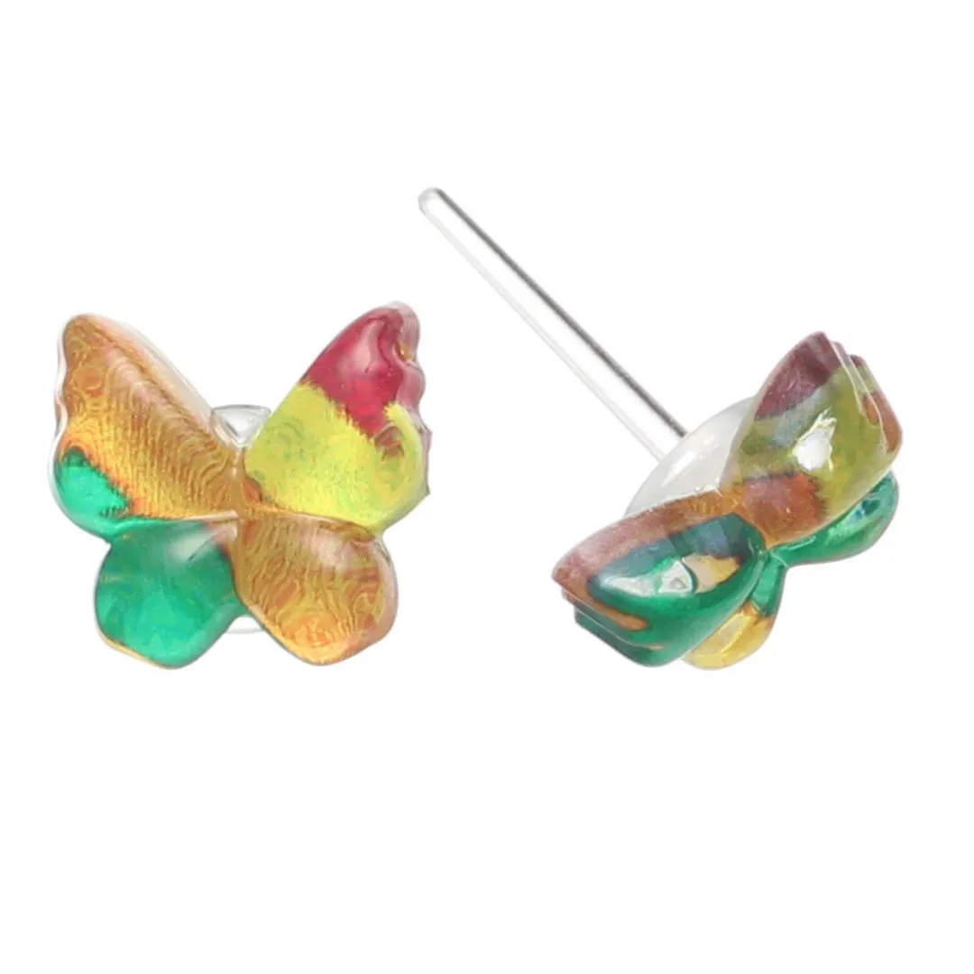 Glassy Butterfly Studs Hypoallergenic Earrings for Sensitive Ears Made with Plastic Posts